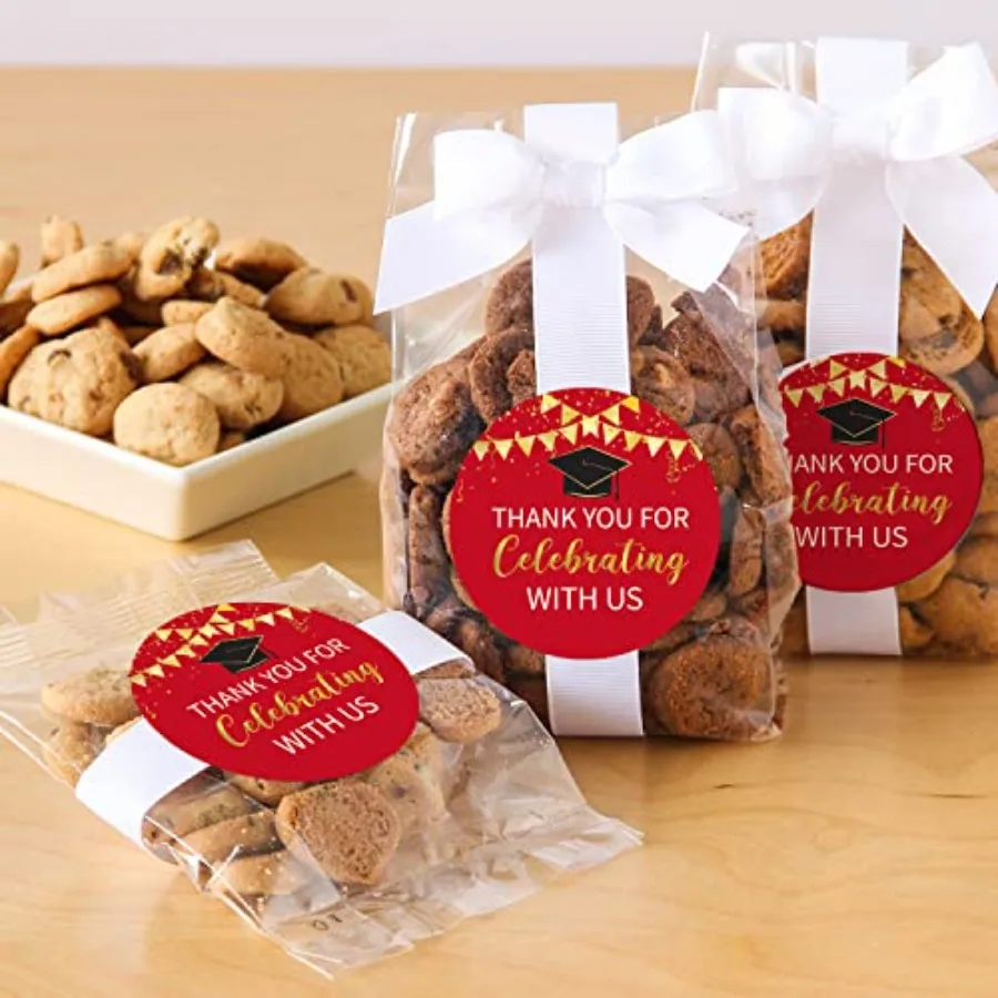 ملصقات شكر للتخرج باللونين الأحمر والذهبي مقاس 2 بوصة، 50 ملصقات لاصقة مستديرة لحفلات التخرج. #2