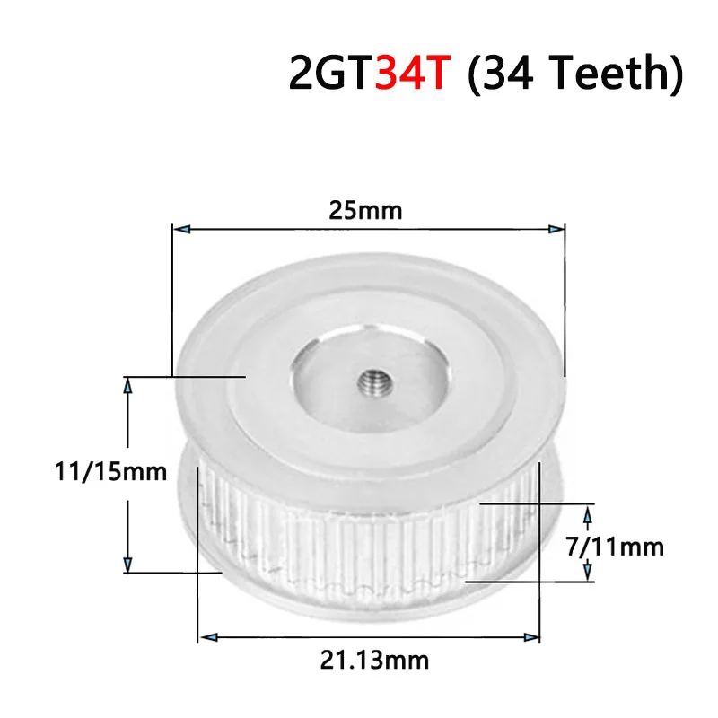 1pc 34Teeth 2GT Timing Pulley Bore 4 5 6 6.35 8 10 12 12.7 14 15mm for Width 6mm 10mm 2GT Synchronous Belt GT2 34T AF Type