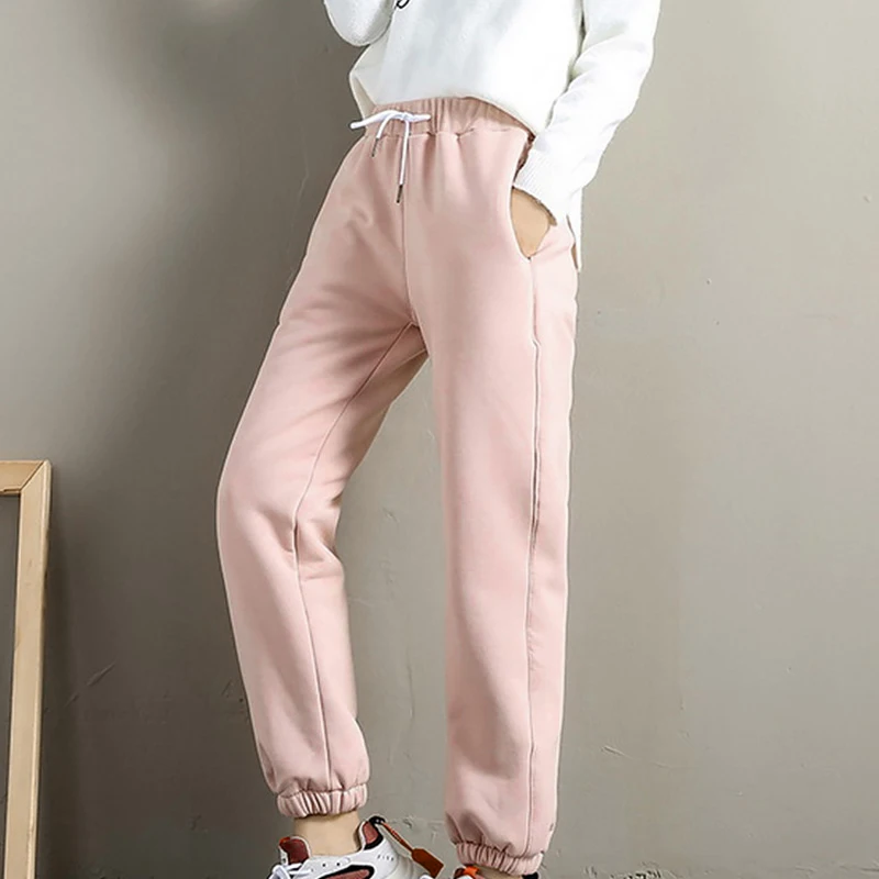 Winter Lambswool Warm Casual Pants Winter Fleece Lined Sweatpants High Waist Stretchy Thick Warm Thermal Pants