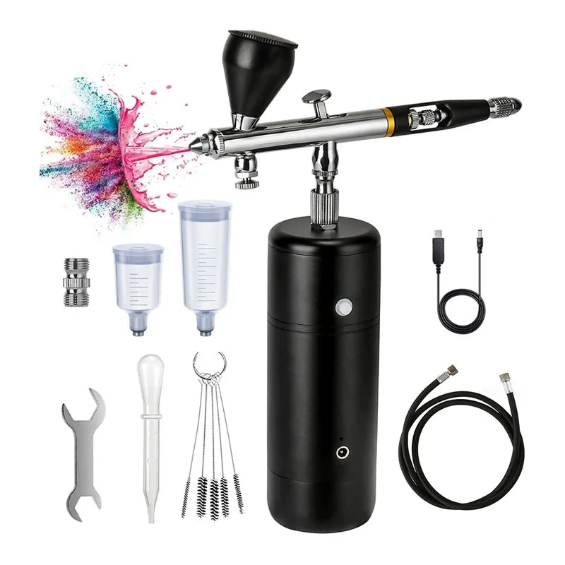 Model Making Compressor Spray Gun Kit 32PSI Handheld Rope Spray Pen Charging Painting Tattoo Nail Makeup Cake Coloring