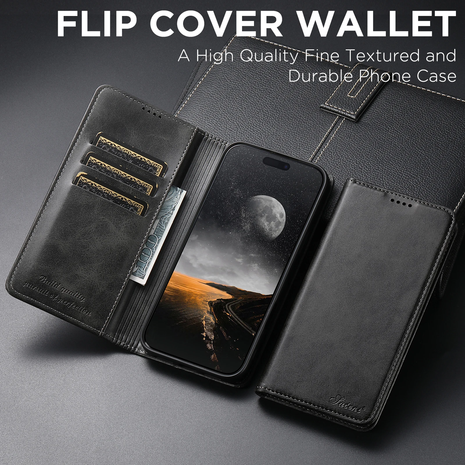 SUTENI Kunstleder-Kartenhalter-Standfunktion-Geldbörse Magnet-Flip-Cover Handyhülle für iPhone 18 Pro Max 17 16 Plus 15 Pro 14 13 12 – Detail 38