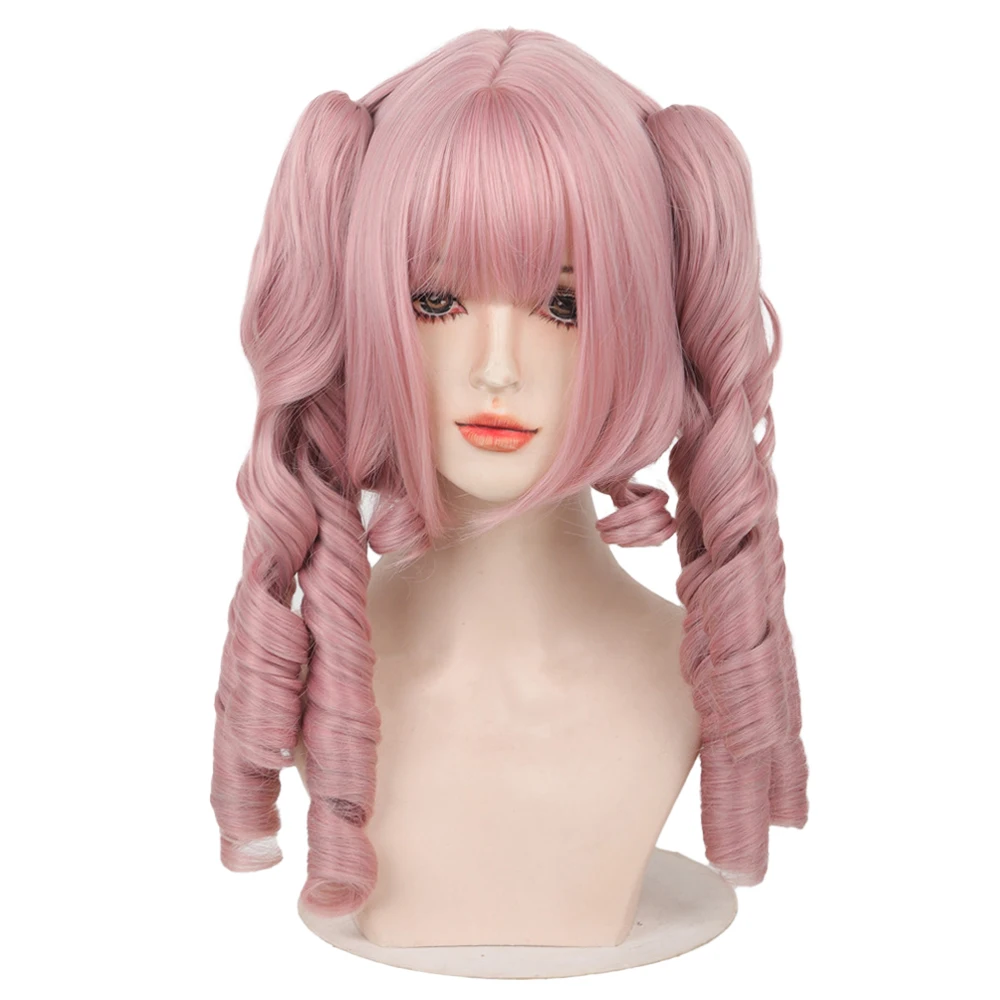 Pink Kawaii Lolita Roman Curl Double Ponytail Wig Victorian Style Heat Resistant Synthetic Hair for Tea Party Cosplay