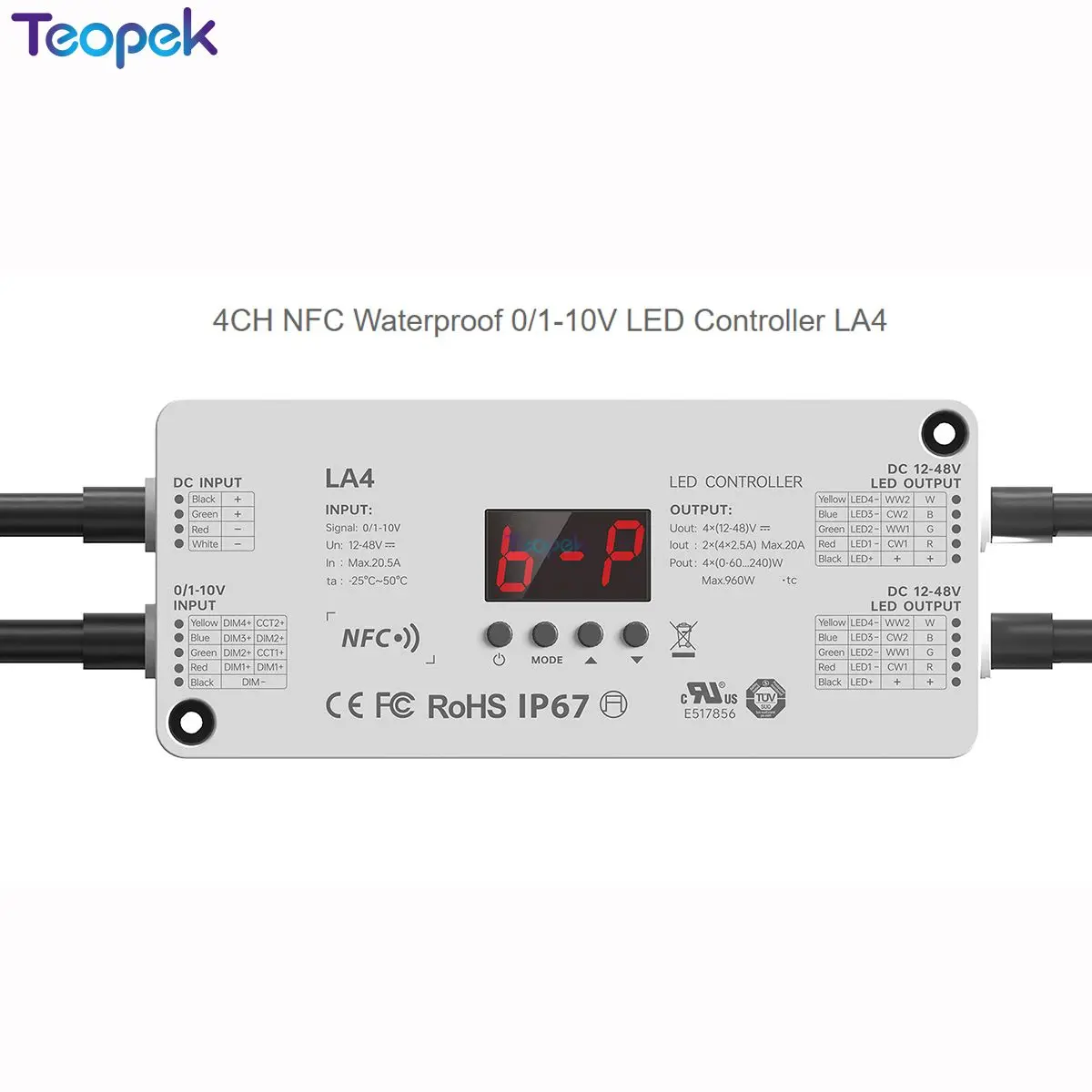 LTECH CV Dimmer Driver 0-10V 1-10V LT-701-6A/12A LT-704-5A DIN-711-12A LA4 DC12V 24V Control Single Color RGBW LED Strip Light