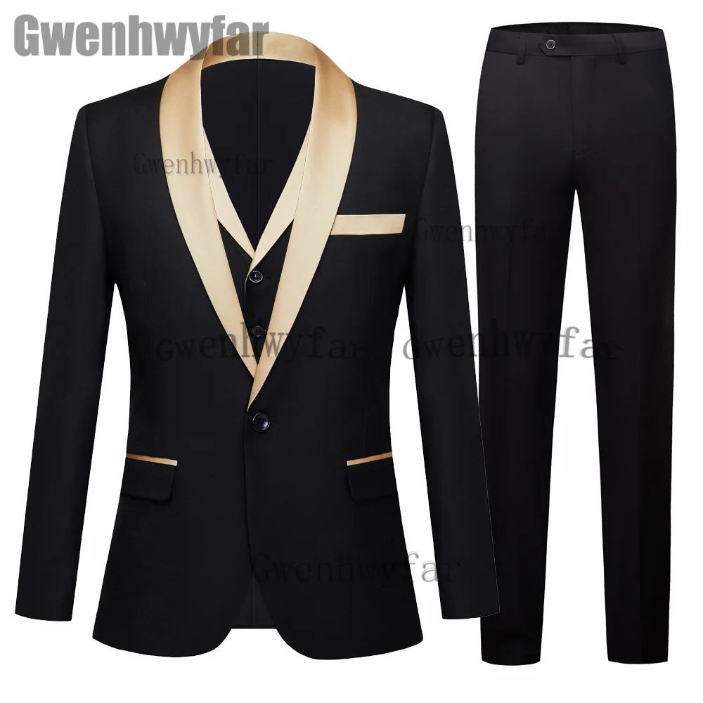 

Gwenhwyfar High Quality Men Suits Groom Tuxedos Shawl Lapel Suit Bridegroom Wedding Dinner Best Man Suits 3 Pcs(Jacket+Trousers)