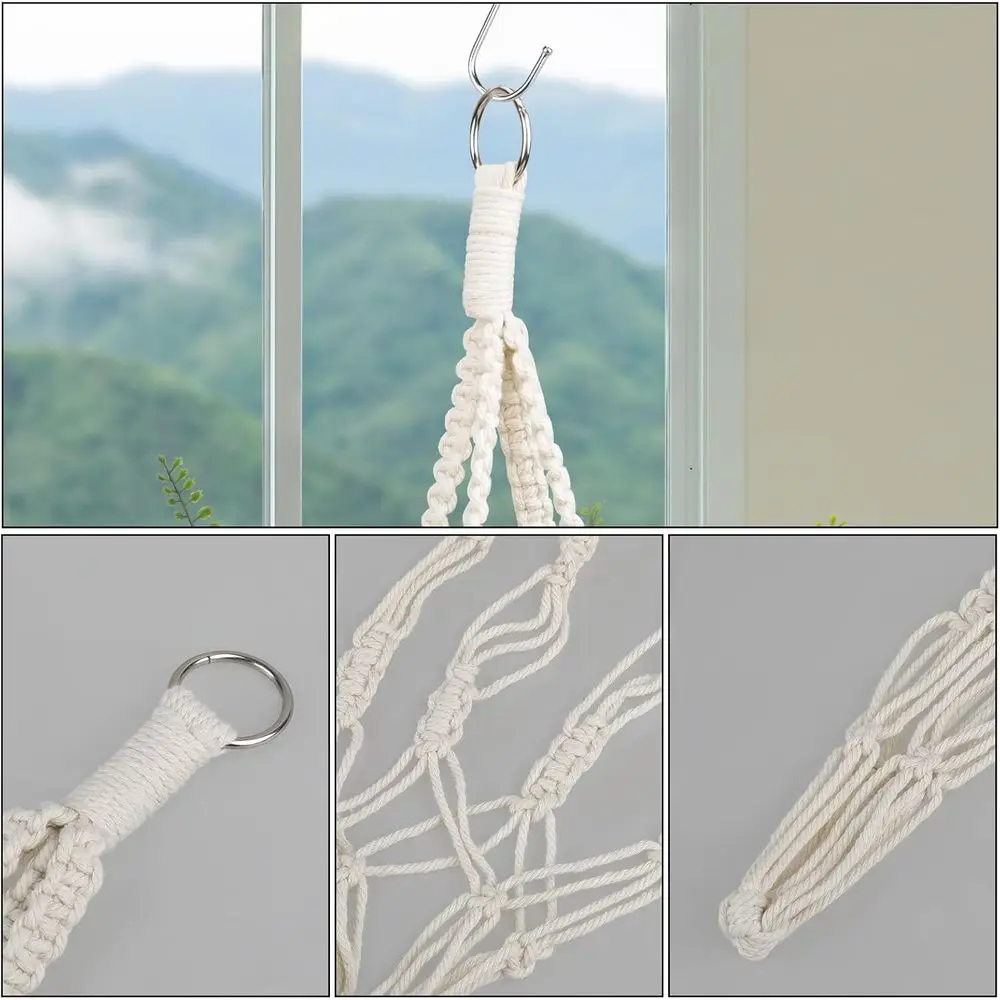Plant Hanger, 2 Pack Hanging Planters Baskets, Indoor Plants Decorative Braided Cotton Rope Pot Holder with Metal Hook Rings, Ou