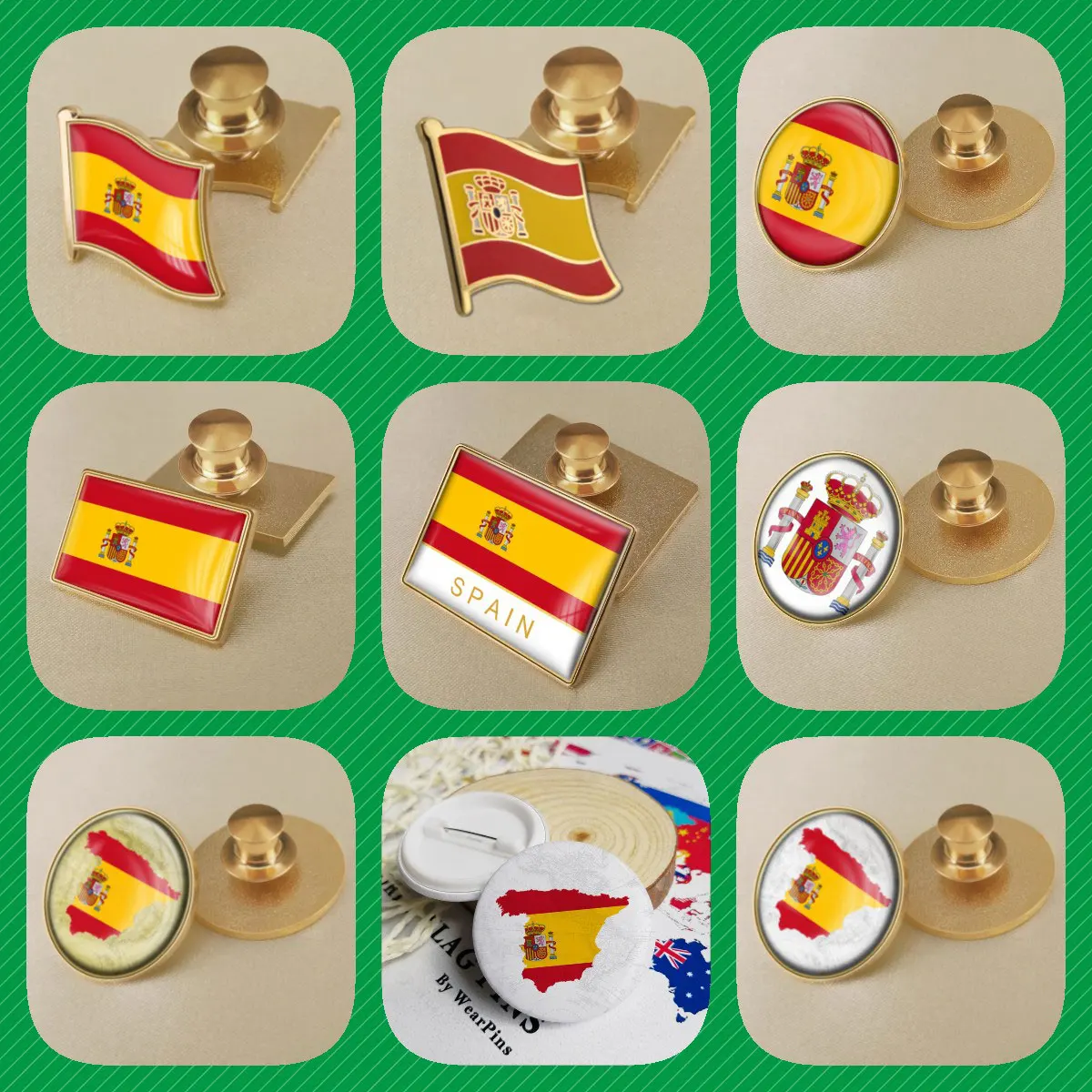 Spain Spanish Map Flag National Emblem National Flower Brooches Badges Lapel Pins