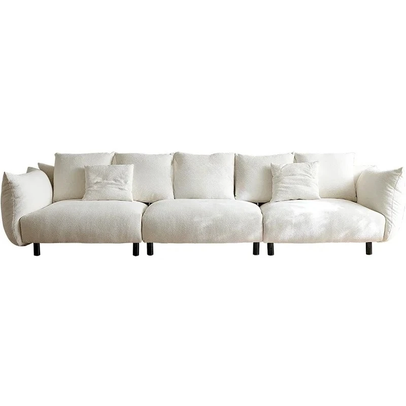 

French cream wind sofa small apartment living room chenille cotton and linen down sofa straight row modern simple white