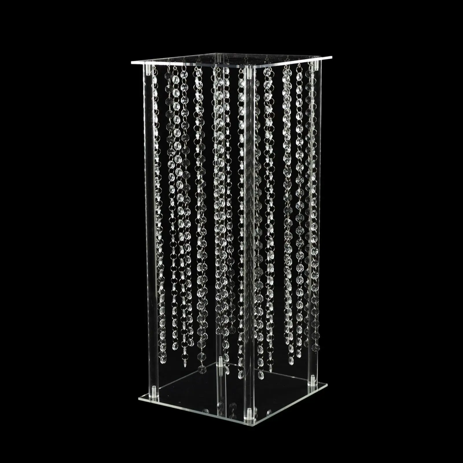 Fashion Flower Pedestal Vase with Hanging Crystal Beads Clear Pillar Stand Acrylic Flower Vase Centerpiece Wedding Table Decor