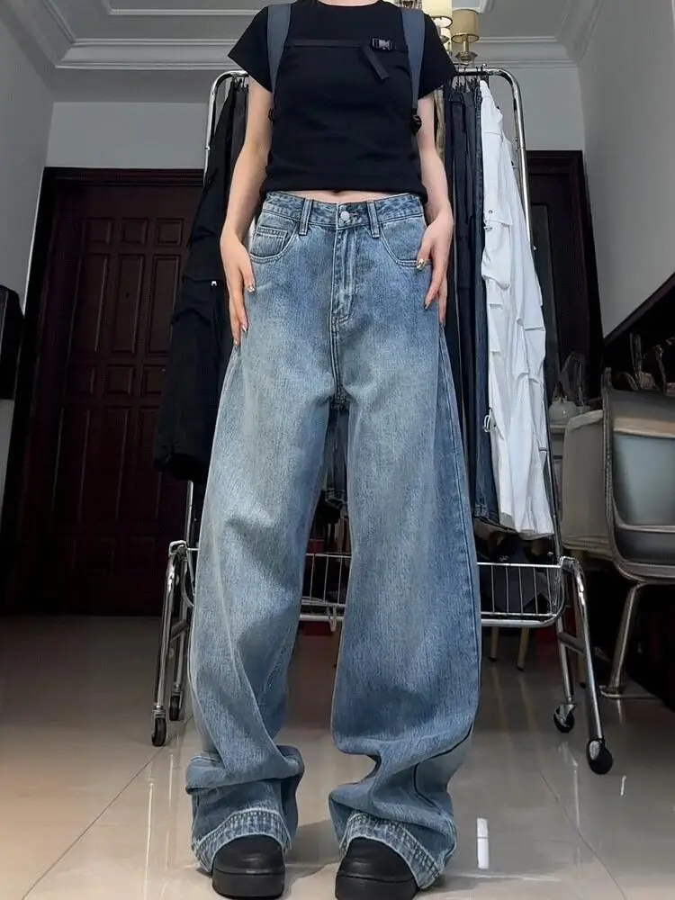 

Low Rise Flared Pants for Women Wide Jeans Korean Streetwear Y2k Clothes American Vintage Harajuku Fashion Women's Baggy Pant