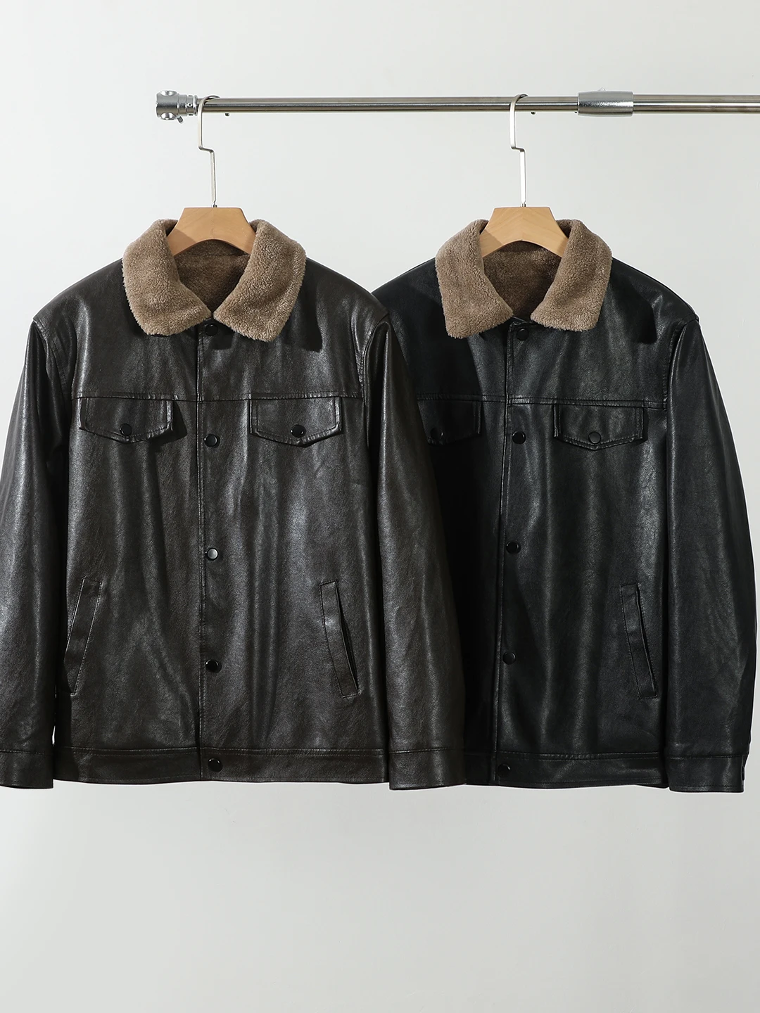 

Men's Casual Lapel Thiened Fce Warm All-Match Biker Jaet Coat Sli Winter Outerwear Long Sve Regular Fit