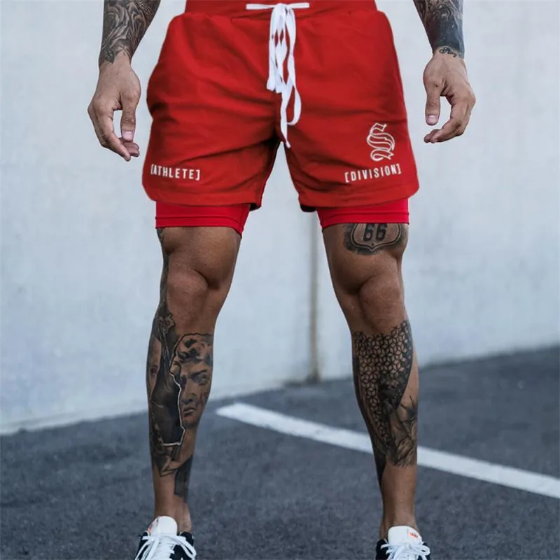 2024NEW SummerMen Sport Running Casual Breathable Shorts Men Double-deck Jogging Quick Dry GYM Shorts Fitness Workout Men Shorts