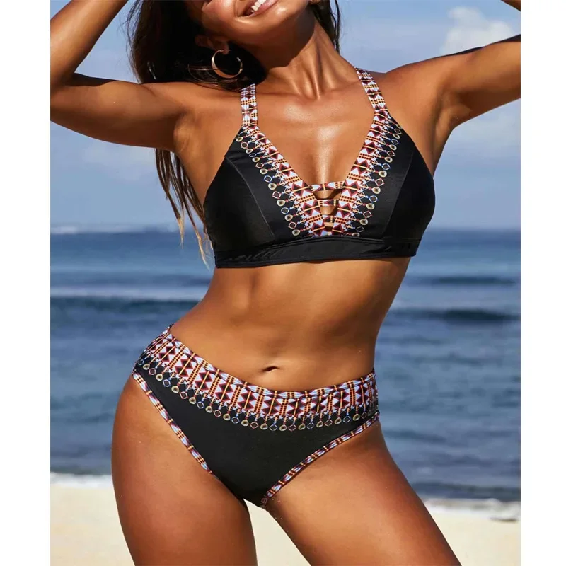 

Black Bikini 2024 Sexy Women Swimsuit Female Print Bikini Set Push Up Women Swimwear Brazilian Biquini High Waist Bathing Suit