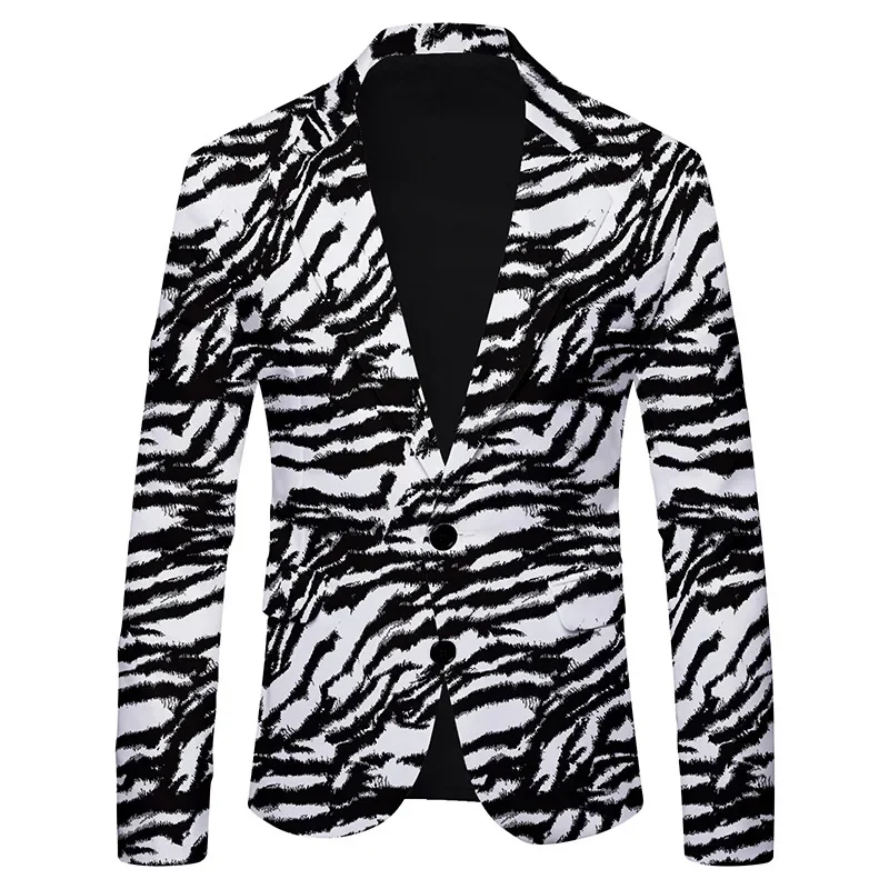 HOO 2024 Men's Leopard Print Casual blazer Youth Fashion Slim-Fit Thin    blazer