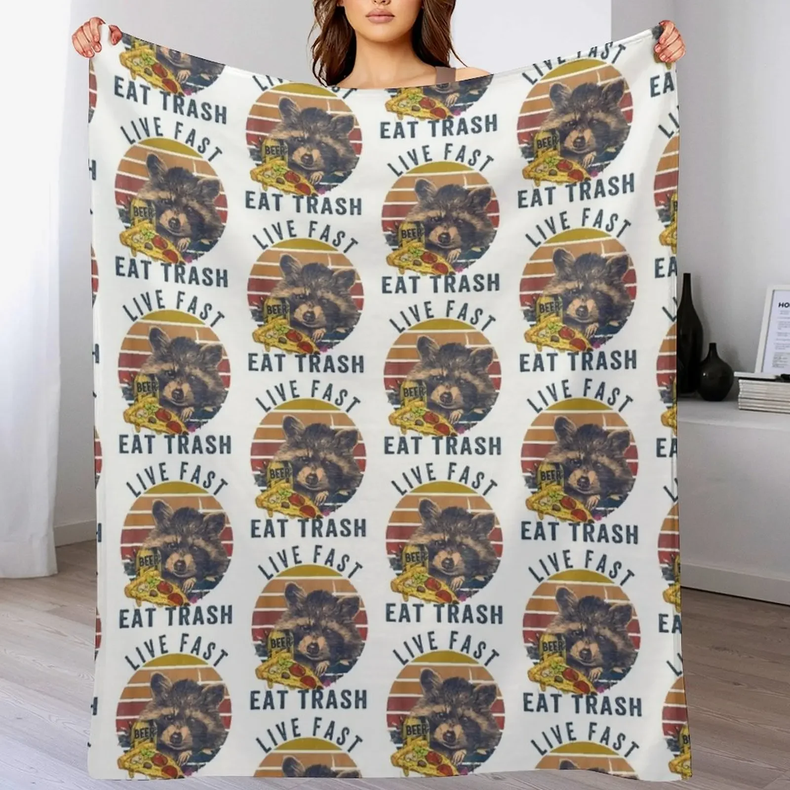 

Live Fast Eat Trash Throw Blanket Custom Fashion Sofas Sofa Quilt Luxury Designer Blankets