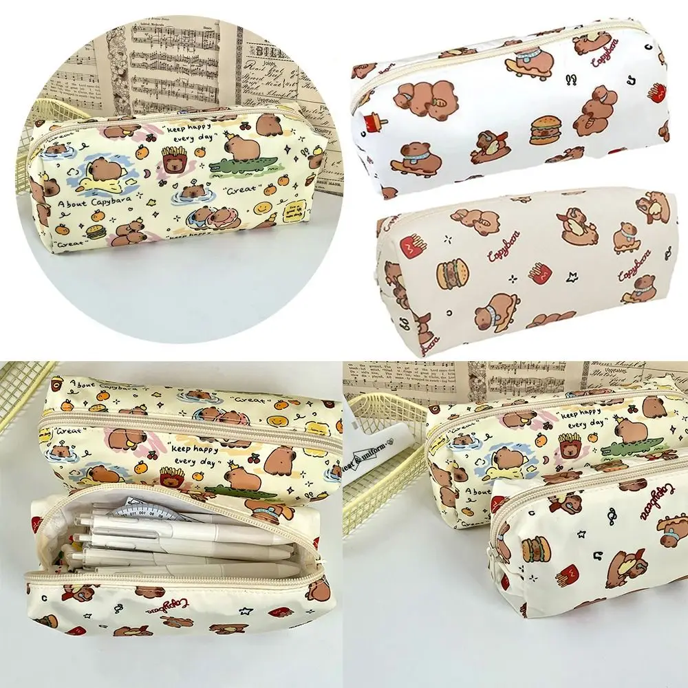 Cute Multifunctional Pen Bag Large Capacity Capybara Pencil Case Stationery Organizer Gift