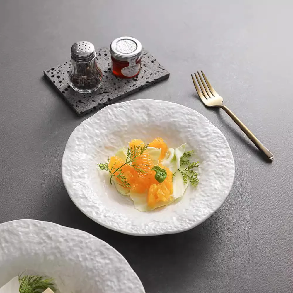 Rock Texture Ceramic Plates Soup Bowls Deep Dish Set Irregular Salad Bowls Western Dinnerware