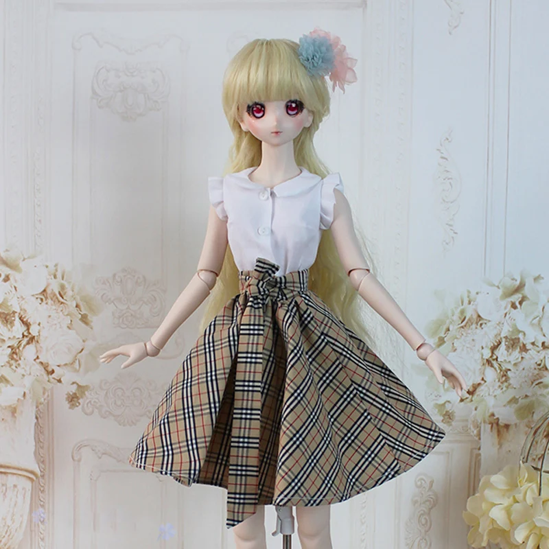 1/3 Schaal Bjd Kleding Shirt + Plaid Rok Set Western-Stijl Lolita Jurk Outfit Voor Bjd/Sd SD13 meisje Pop C1687