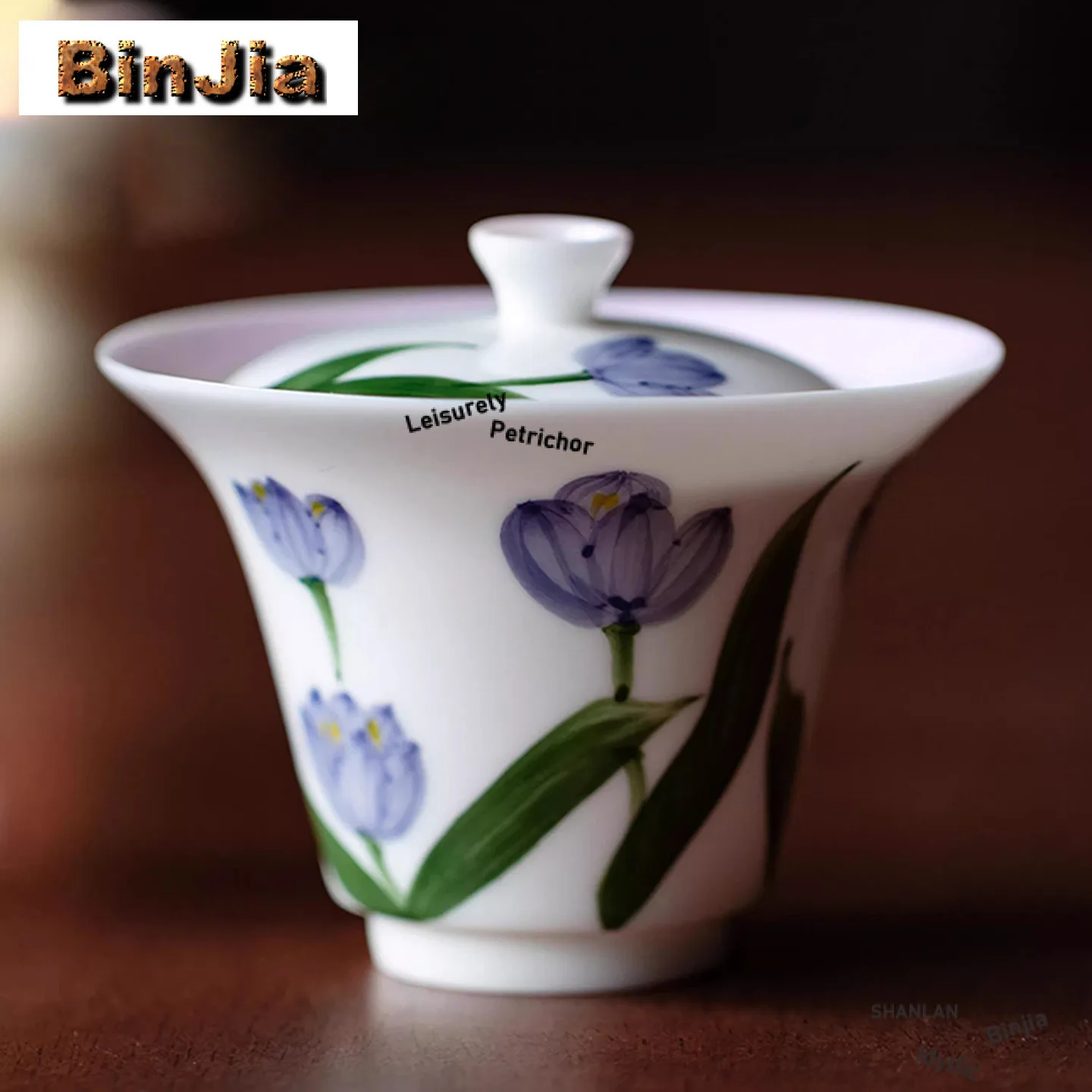 

120ml Hand-painted Pastel Tulip Gaiwan Japanese Tea Tureen Tea Bowl With Lid Kit Tea Brewing Cover Bowl Tableware Collection