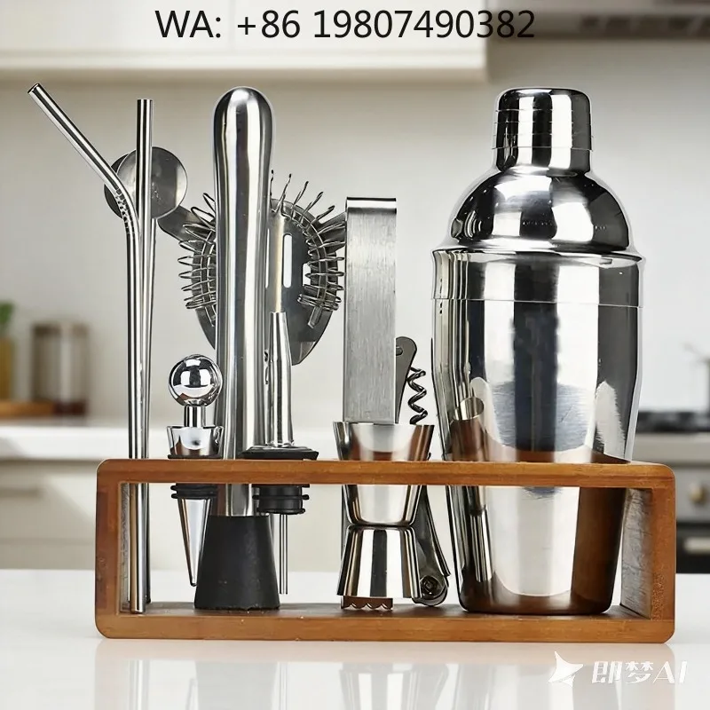 13-Piece Stainless Steel Barware Collection, 550ml Boston Cocktail Shaker Full Tools With Bamboo Stand, Beginner Mixology Barten