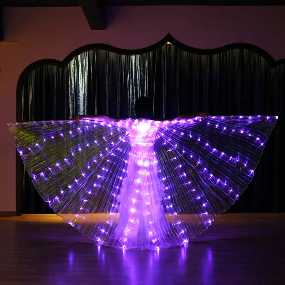 Accesorios de danza del vientre para adultos, ala Led de mariposa Isis de 145 cm, alas blancas para actuaciones en escenario, accesorios de baile de Carnaval con palos