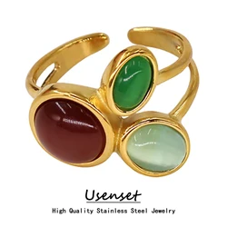 USENSET 3 Colors Round Stone Stainless Steel Ring Unisex Fashion Women's Finger Jewelry Rust Proof Seaside Gift