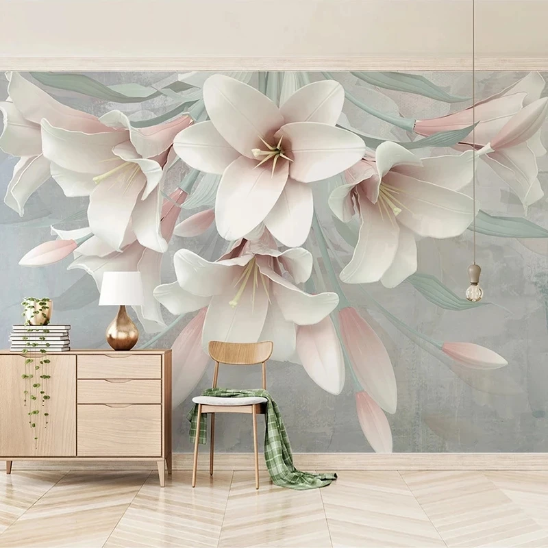 Custom Mural 3D Embossed Pink Lily Flower Modern Bedroom Wallpaper Living room sofa TV background wall restaurant study Hotel 8d
