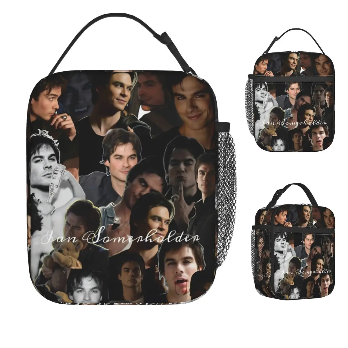 

The Vampire Diaries Damon Salvatore TV Series Lunch Bag For Child Lunch Box School Cooler Bag Portable Zipper Thermal Lunch Bags
