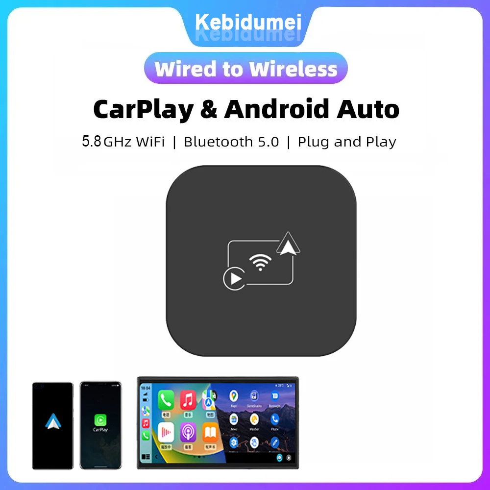 1 in 2 CarPlay Smart Ai Box Wireless Android Auto Adapter For Toyota Mazda Nissan Camry Suzuki Subaru Citroen Audi Mercedes Kia