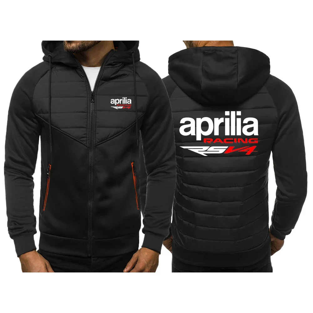 2024 Spring Autumn Men's Aprilia Racing RSV4 Logo Print Fashion Solid Color Splicing Design Comfortable Hooded Zip Cotton Jacket