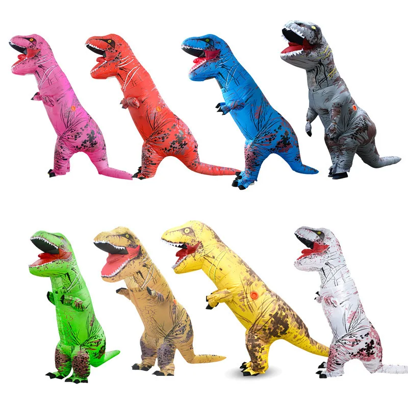 Traje inflável do dinossauro do T-Rex para crianças e adultos, cosplay completo do dinossauro do corpo, adereços engraçados do partido, traje do Dia das Bruxas, trajes do Natal