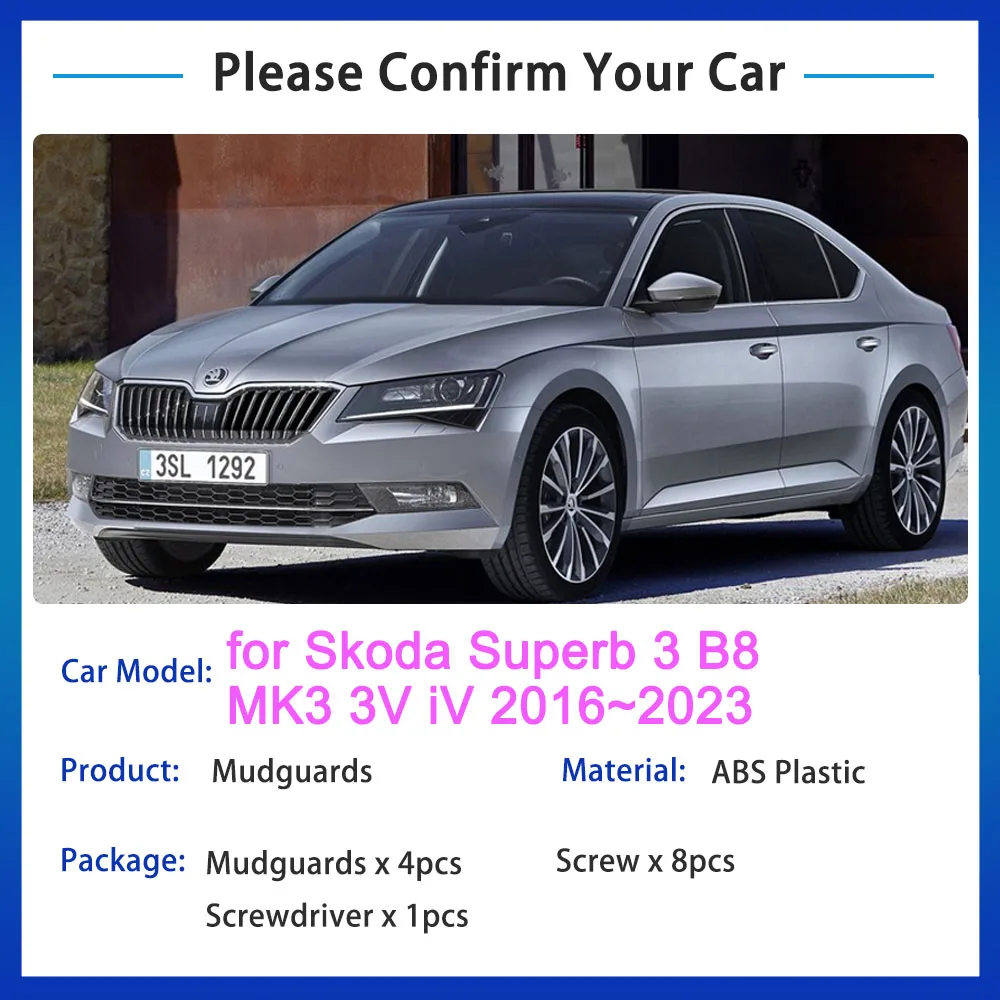 for Skoda Superb 3 B8 MK3 3V iV 2016 2017 2018 2019 2020 2021 2022 2023 Mud Flaps Mudguards Splash Fender Guard Rear Accessories