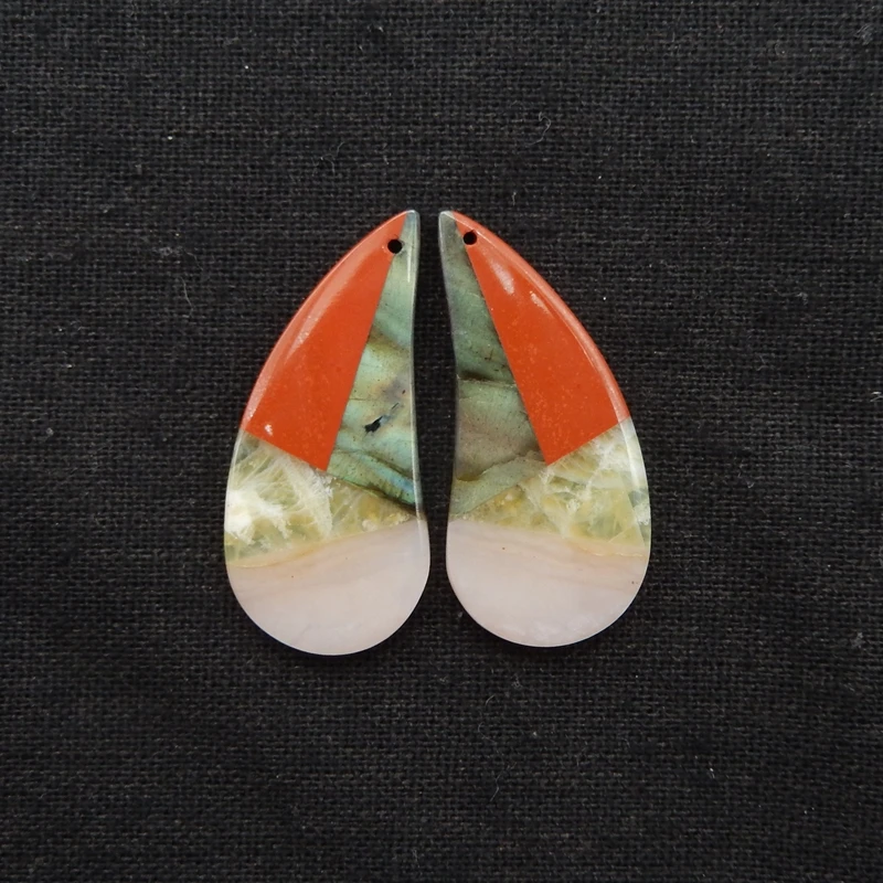

DIY Natural Pink Yellow Opal & Red River Jasper Labradorite Semiprecious Stone Intarsia Earring Jewelry Accessories Gift