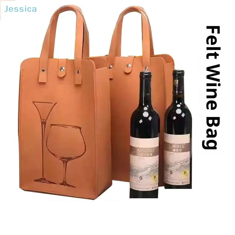 ♥ Handgehaltene Geschenktüte aus Filz, Rotweinbeutel, Weingeschenk-Aufbewahrungstasche für Alkohol- und Getränkeverpackungen