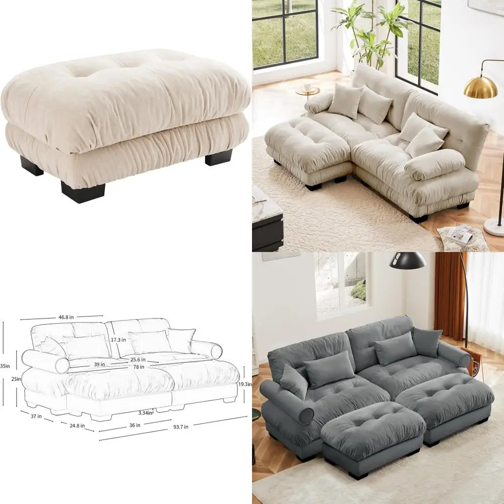 오토만이 있는 컨버터블 섹셔널 소파, 싱글 소파 시트, 셔닐 패브릭, 거실의 편안함을 위한 이상적인 선택