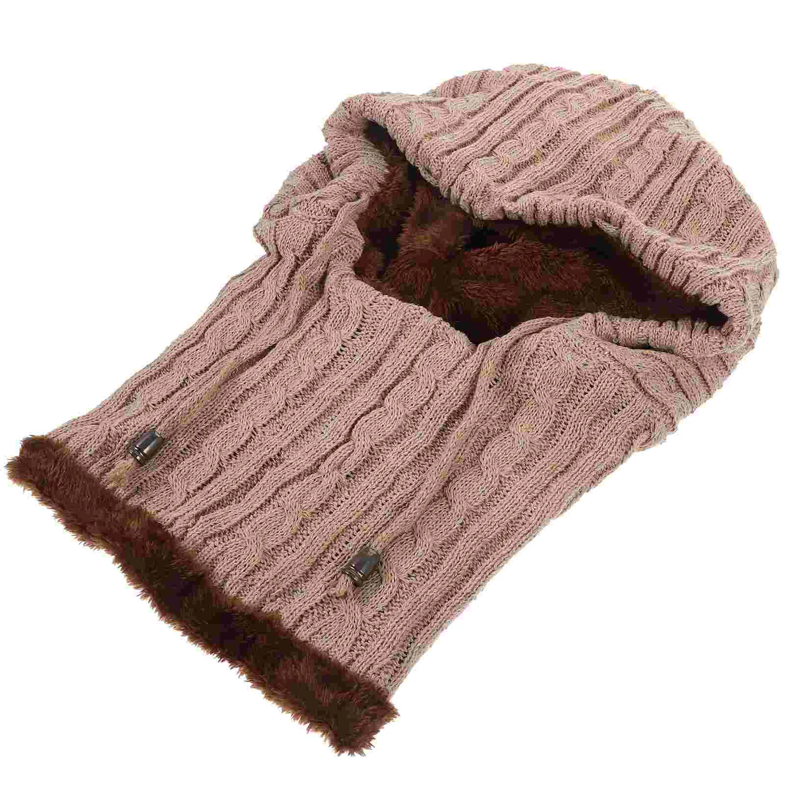 Unisex Outdoor Practical Cycling Ski Hooded Scarf Hat Portable Knitted Thickened Caps for Women Men (Khaki)