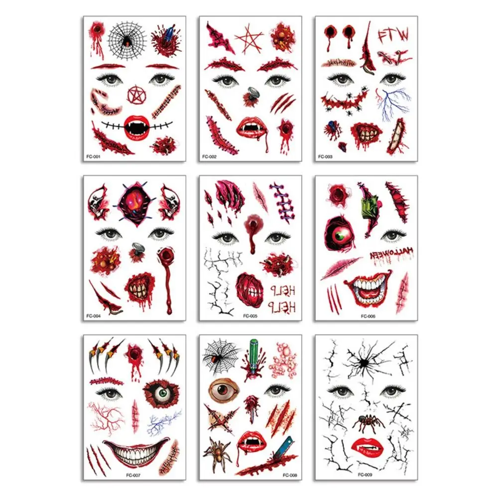 

Waterproof Halloween Horror Tattoo Stickers Bloody Makeup Zombie Big Mouth Face Sticker Scar Fake Tatto Festival Carnival
