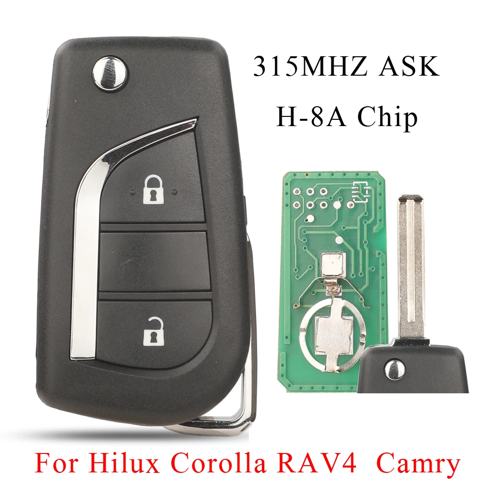 Jingyuqin 2 Button 315MHZ ASK H 8A Chip Flip Remote Control Car Key For Toyota Hilux Corolla RAV4 Camry 2016 2017 2018