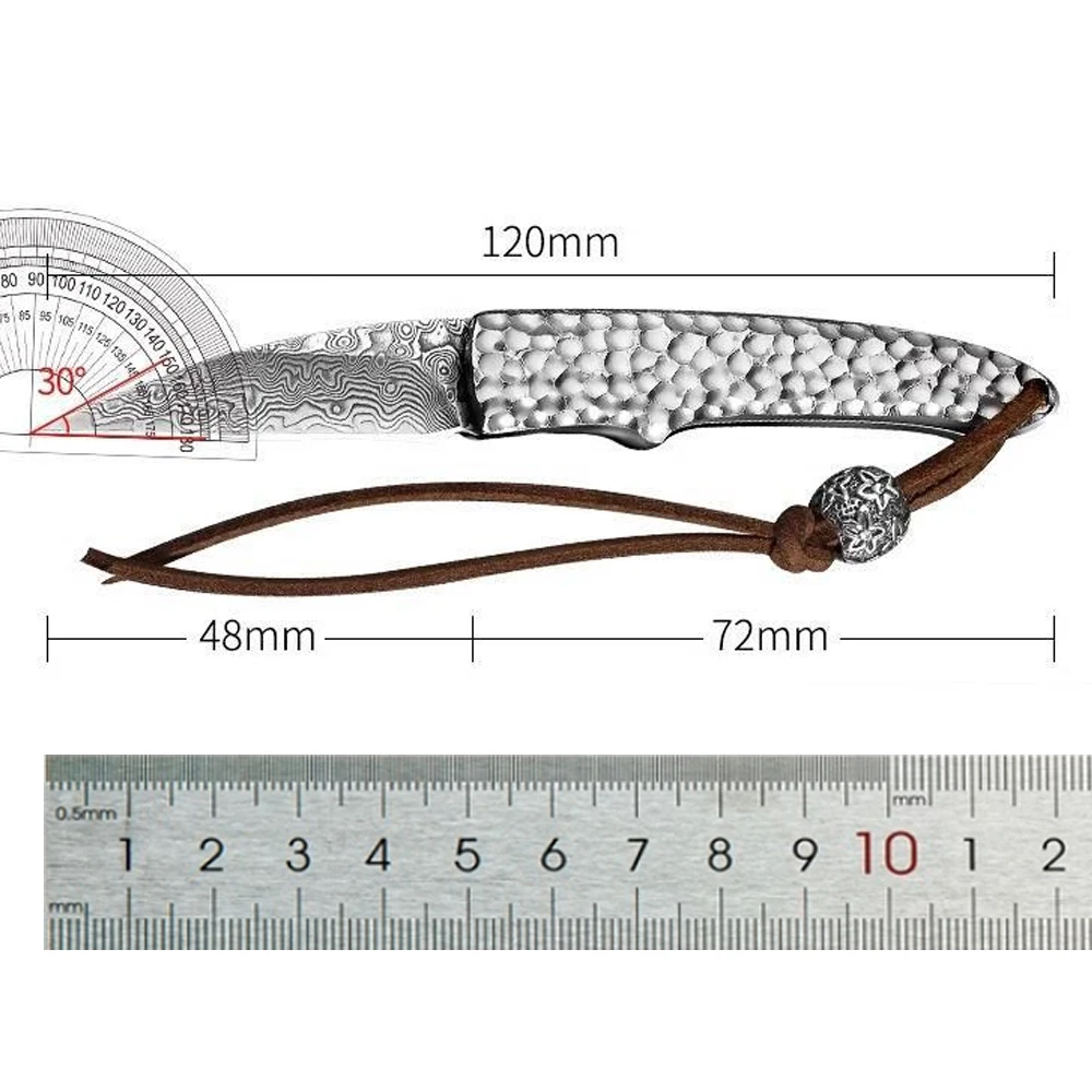 Imagem -06 - Pequeno Faca Dobrável de Damasco Edc Faca de Bolso de para Homens Chaveiro ao ar Livre Faca Tática de Sobrevivência para Autodefesa Aço Inoxidável