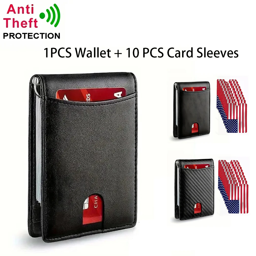 

Мужской ультратонкий кошелек, 10 шт., смешанный набор рукавов для карт из ПВХ, RFID-блокировка, двойной складной кошелек с держателем для кредитных карт, зажим для денег