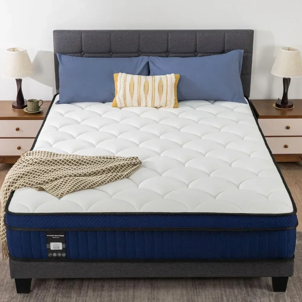 12 Inch Pillow Top Hybrid Mattress in a Box Medium Firm Fiberglass-Free, Soft Breathable Pressure Relief Memory Foam