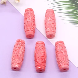 Natural Stone Barrel Beads Red Coral Six Word Motto Dzi Buddha Loose Beads for Jewelry Making DIY Bracelet Necklace Accessories