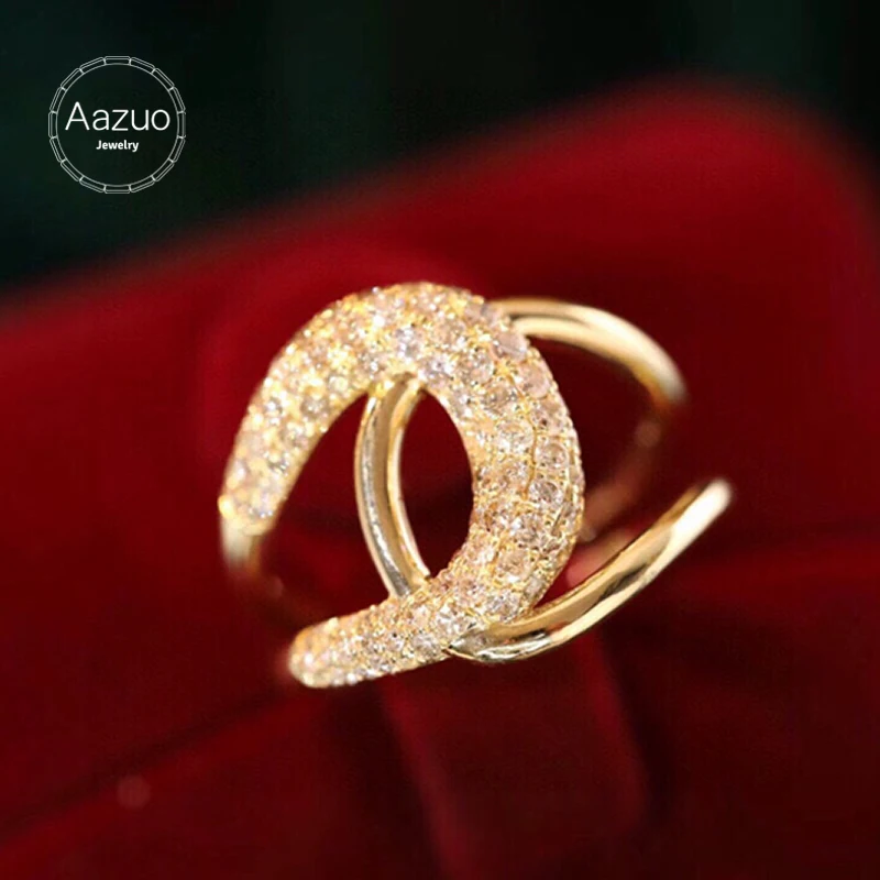 

Aazuo 100% 18K Pure Yellow Gold Real Diamonds X Lines Ring Gift For Woman&Lady Engagement Party Charm Jewelry Fashion Love