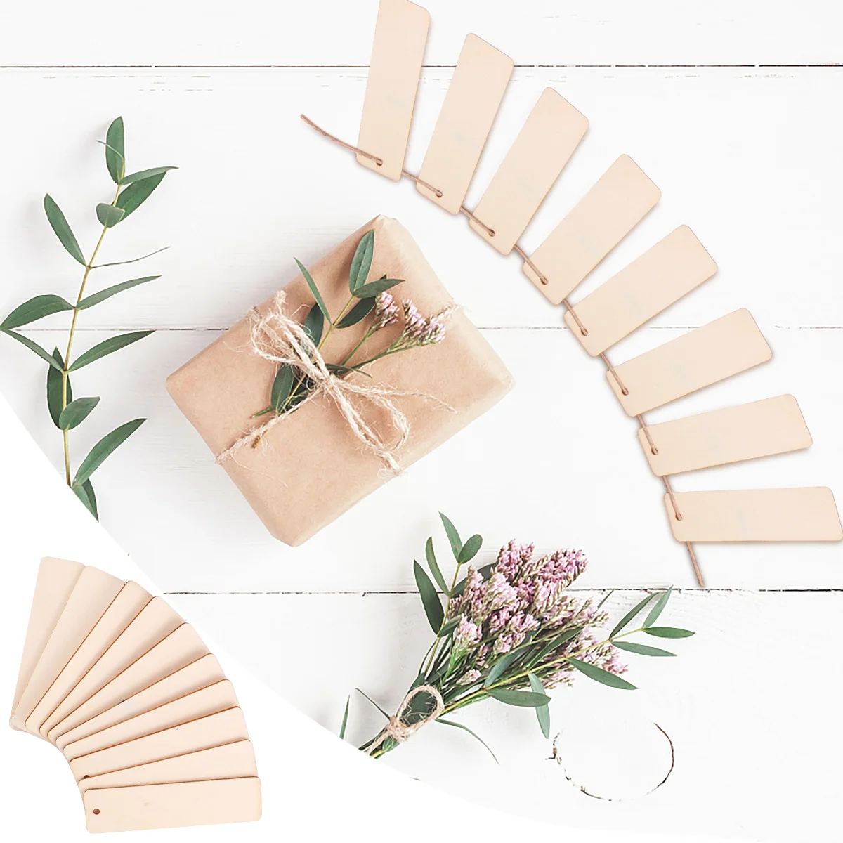 

40Pcs Wooden Hanging Tags Set Square Wood Blanks with Hole and Rope for DIY Craft Party Decorations Labels Classroom Signs