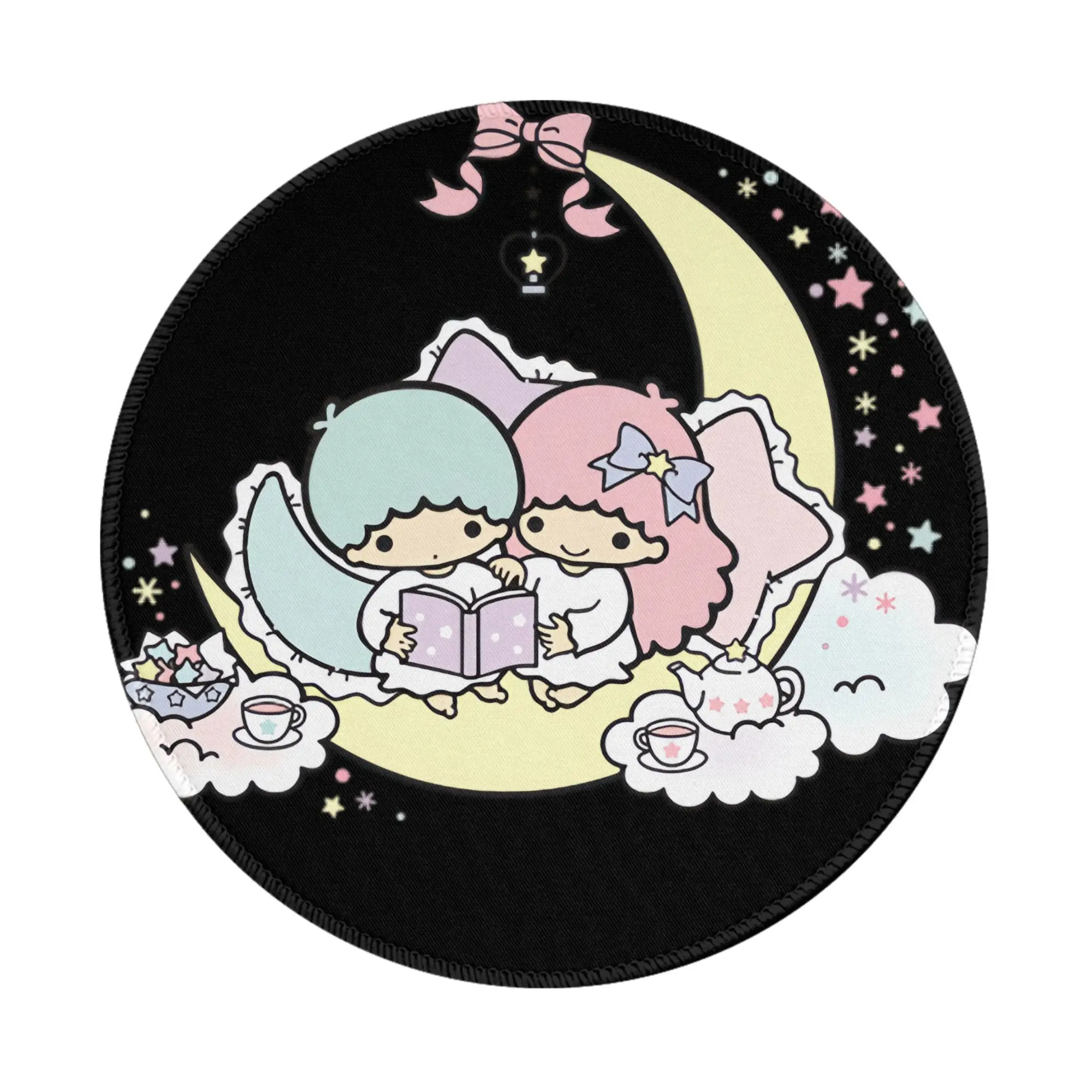

Little Twin Stars Round Mini Mouse Pad Rug Anti-slip Mat Desktop 8in Game Computer Mat Gaming Rubber Mouse Mat