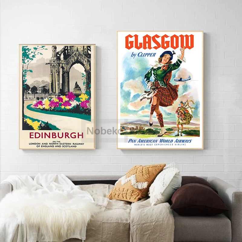 Scotland Vintage Travel Posters Edinburgh Glasgow Scottish Poster and Prints Canvas Painting Wall Art Pictures Home Room Decor