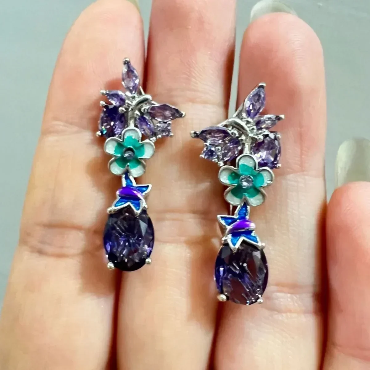 2025 New Chenrui Fashion Personalized Purple Zircon Flower Earrings European and American Popular Butterfly Jewelry Wholesale