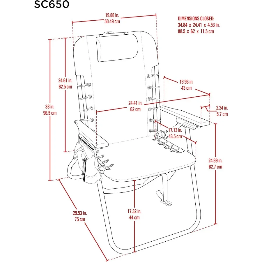 كرسي محمول ذو 4 أوضاع معلق قابل للطي على الشاطئ مع ارتفاع 17 مقعد للاسترخاء في الهواء الطلق وحمامات الشمس في الهواء الطلق #3