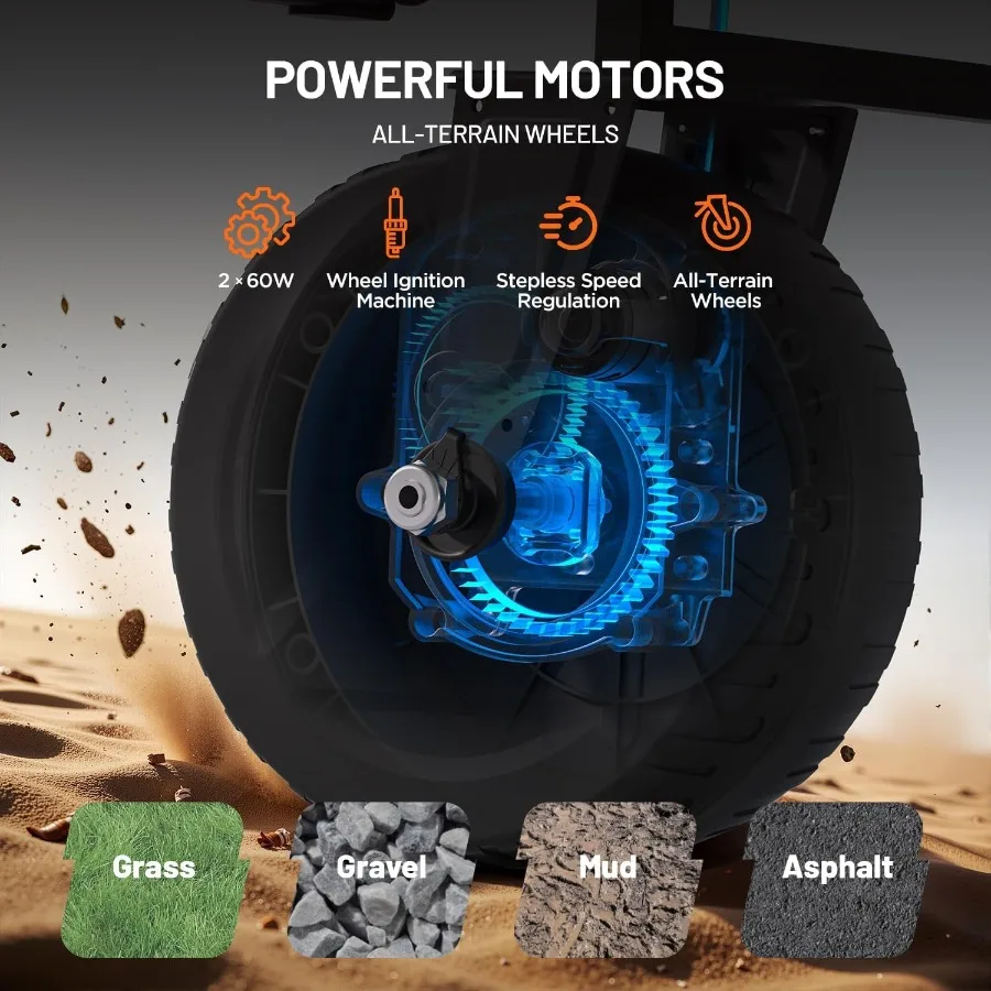 عربة عربة كهربائية مع بطاريات مدمجة وإطارات لجميع التضاريس للاستخدام على الطرق الوعرة وتحكم متغير السرعة بسعة كبيرة 200 لتر #2