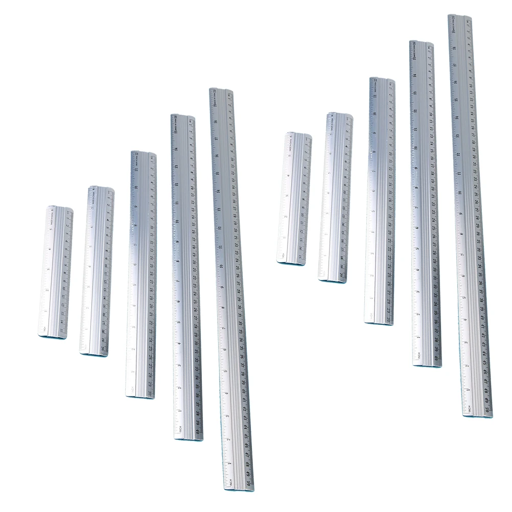 10pcs Straight Aluminum Geometry Tool Set 15Mm 20Mm 30Mm 40Mm 50Mm Portable Measuring Ruler For Students School Office Metal
