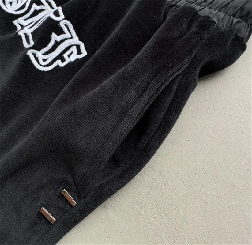 New Velvet Embroidered Letter Drawstring High Street Shorts